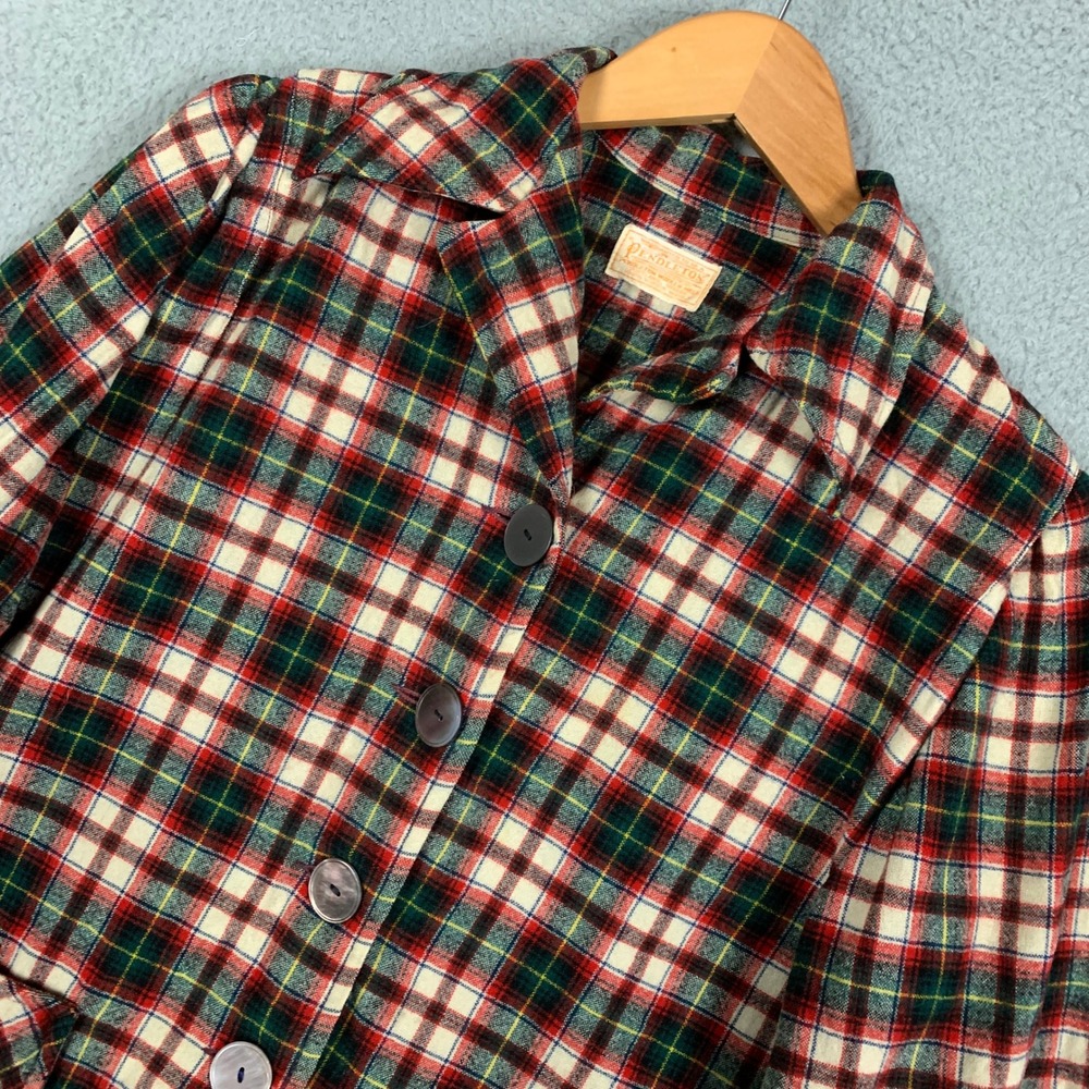 Vintage Pendleton 49er Jacket Women's Large L Red Green Plaid Wool Button Coat